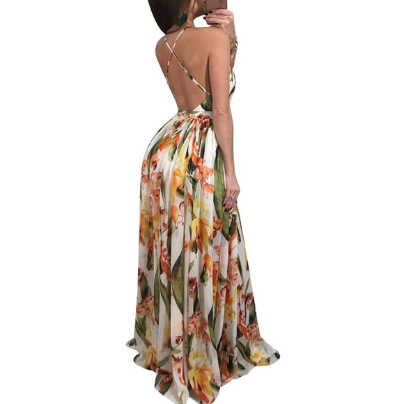 Womens sexy dress Spaghetti strap deep v neck maxi - Picture 3 of 4